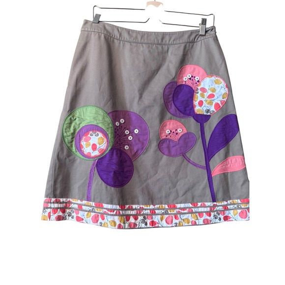Boden Appliqued Skirt Floral A-Line Colorful Cotton Casual Unique Knee Length 8 - Picture 1 of 8